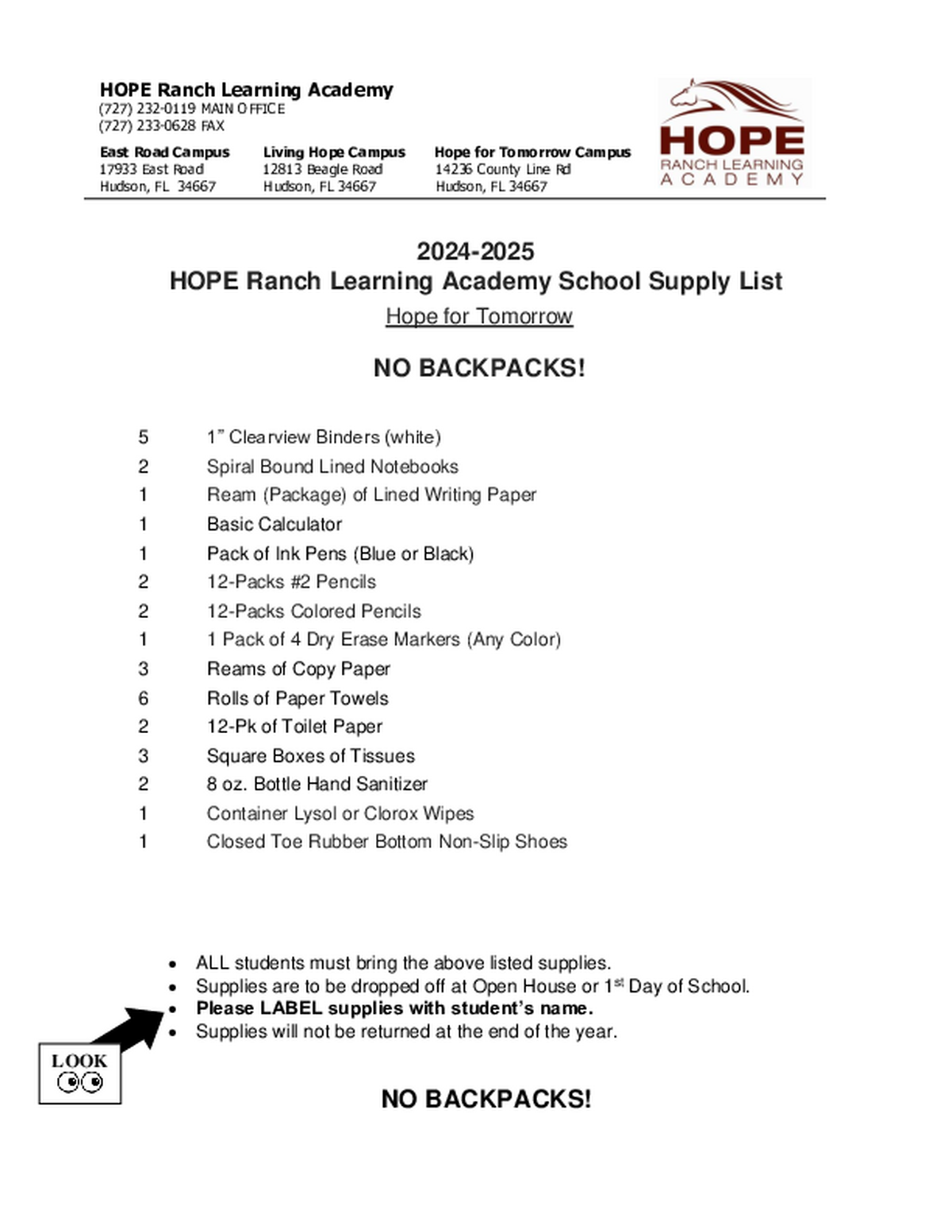 2024-2025 Supply List HFT